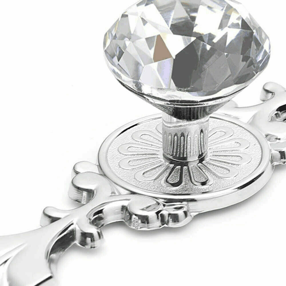 Display of 5x Crystal Diamond Glass Cabinet Drawer Handle Pull Knobs