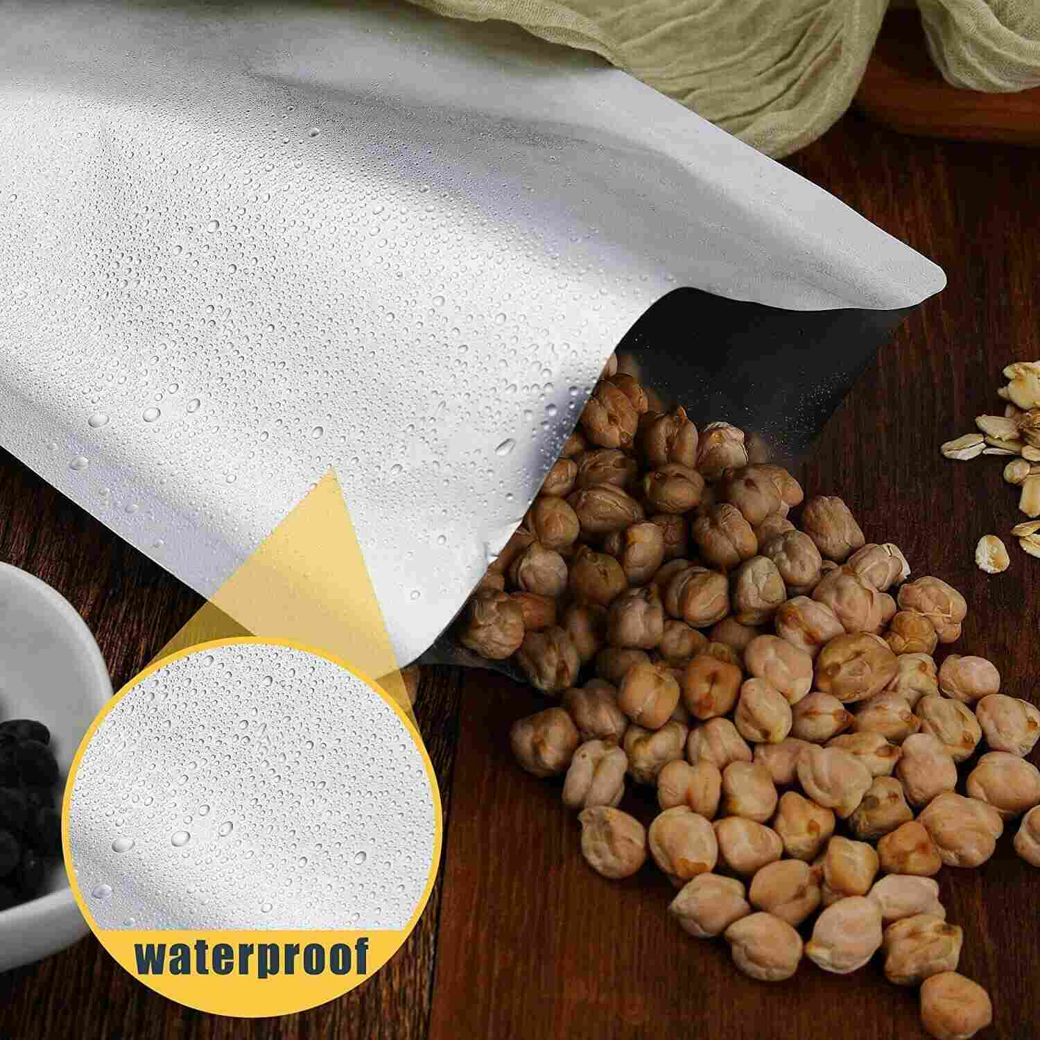 Waterproof 8.7Mil Thicken Mylar Vacuum Sealer Bags, 100 Pcs