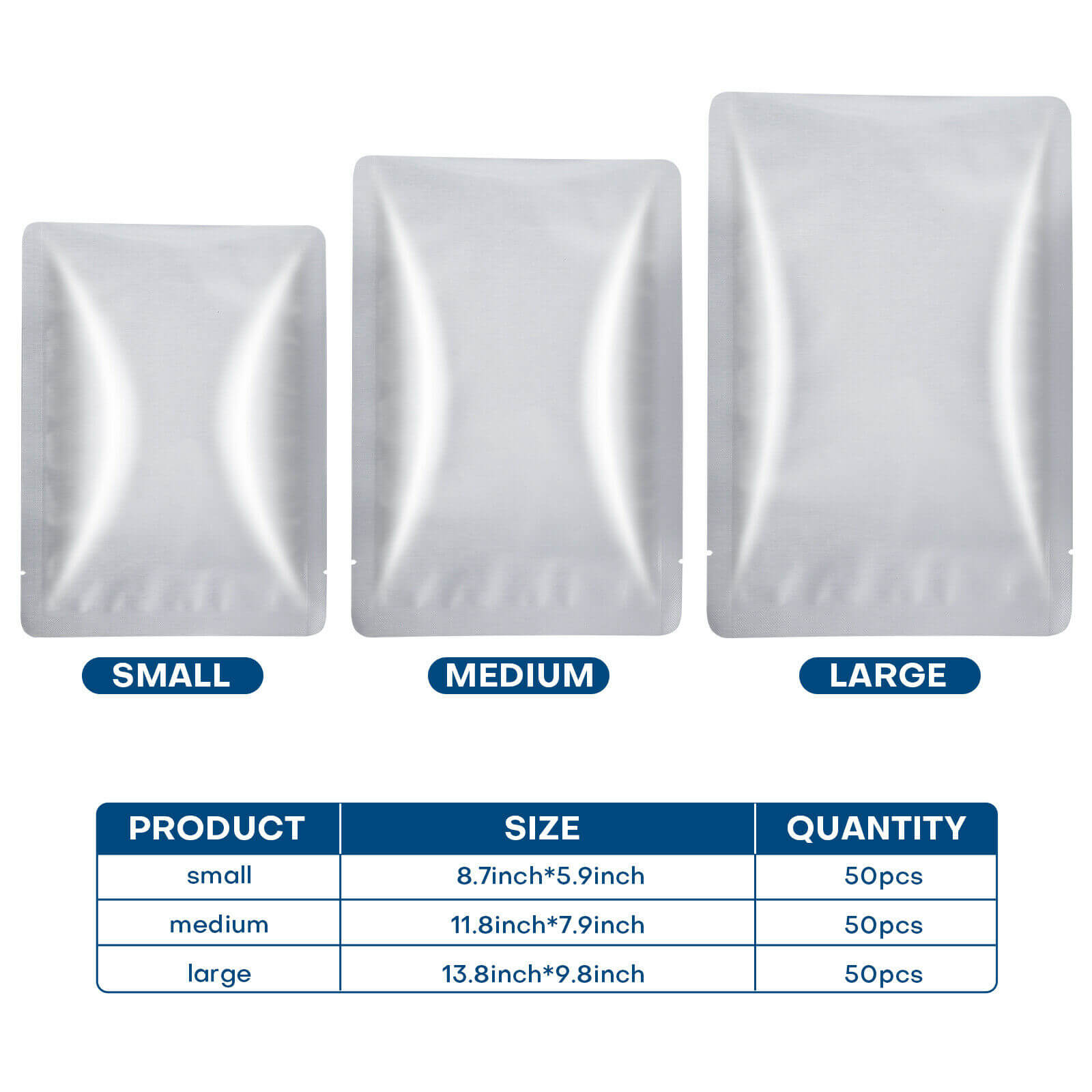 Size of 8.7Mil Thicken Mylar Vacuum Sealer Bags, 100 Pcs