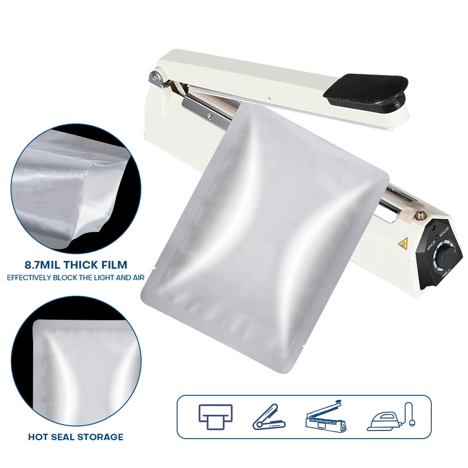 Design of 8.7Mil Thicken Mylar Vacuum Sealer Bags, 100 Pcs