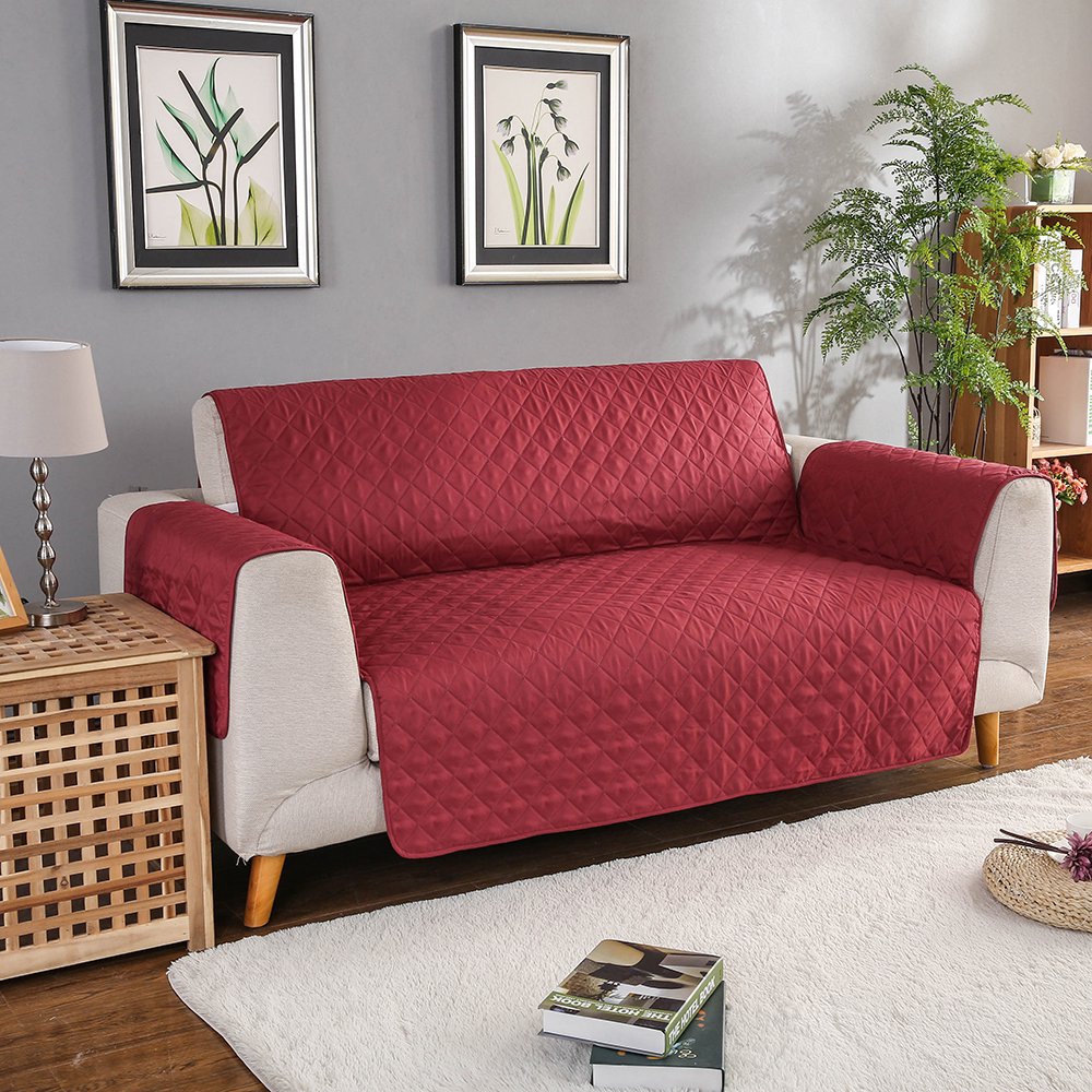 Red Microfiber Quilted Sofa Cover
