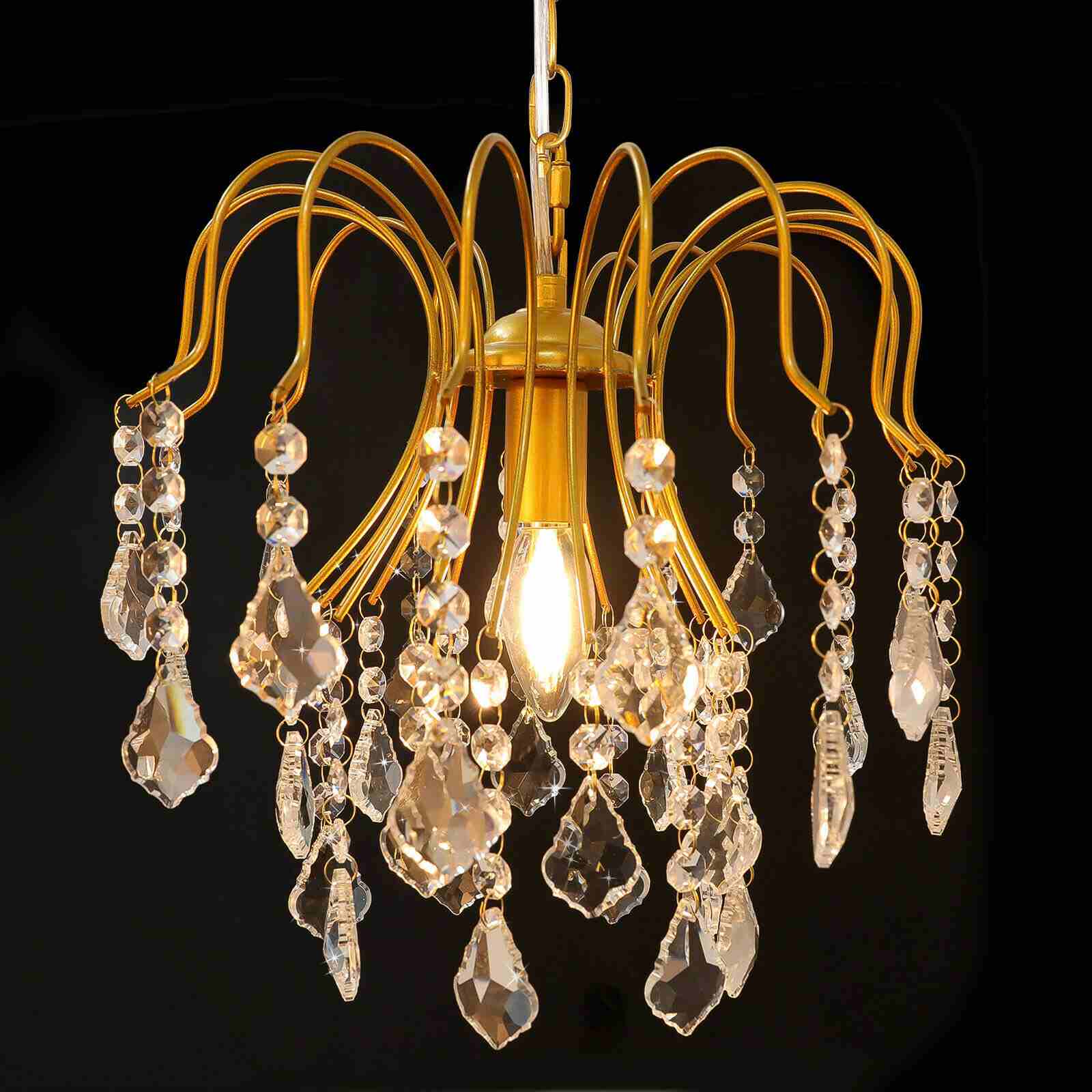 Display of Adjustable 3-Light Crystal Ceiling Light