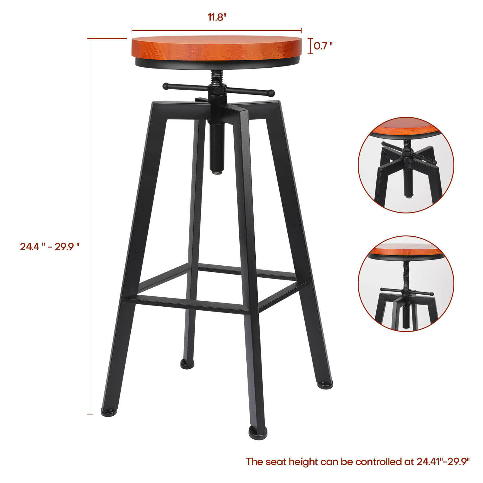 Size of 24.4"-30" Adjustable Bar Swivel Stools, 2/4Pcs