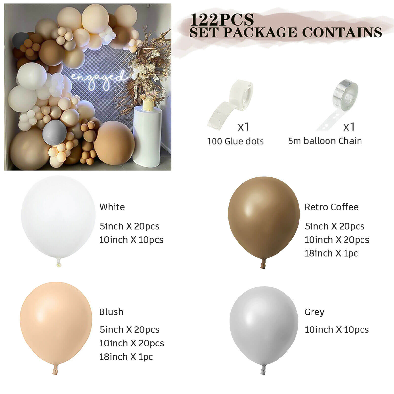 coffee Balloon Garland Arch Kit Set