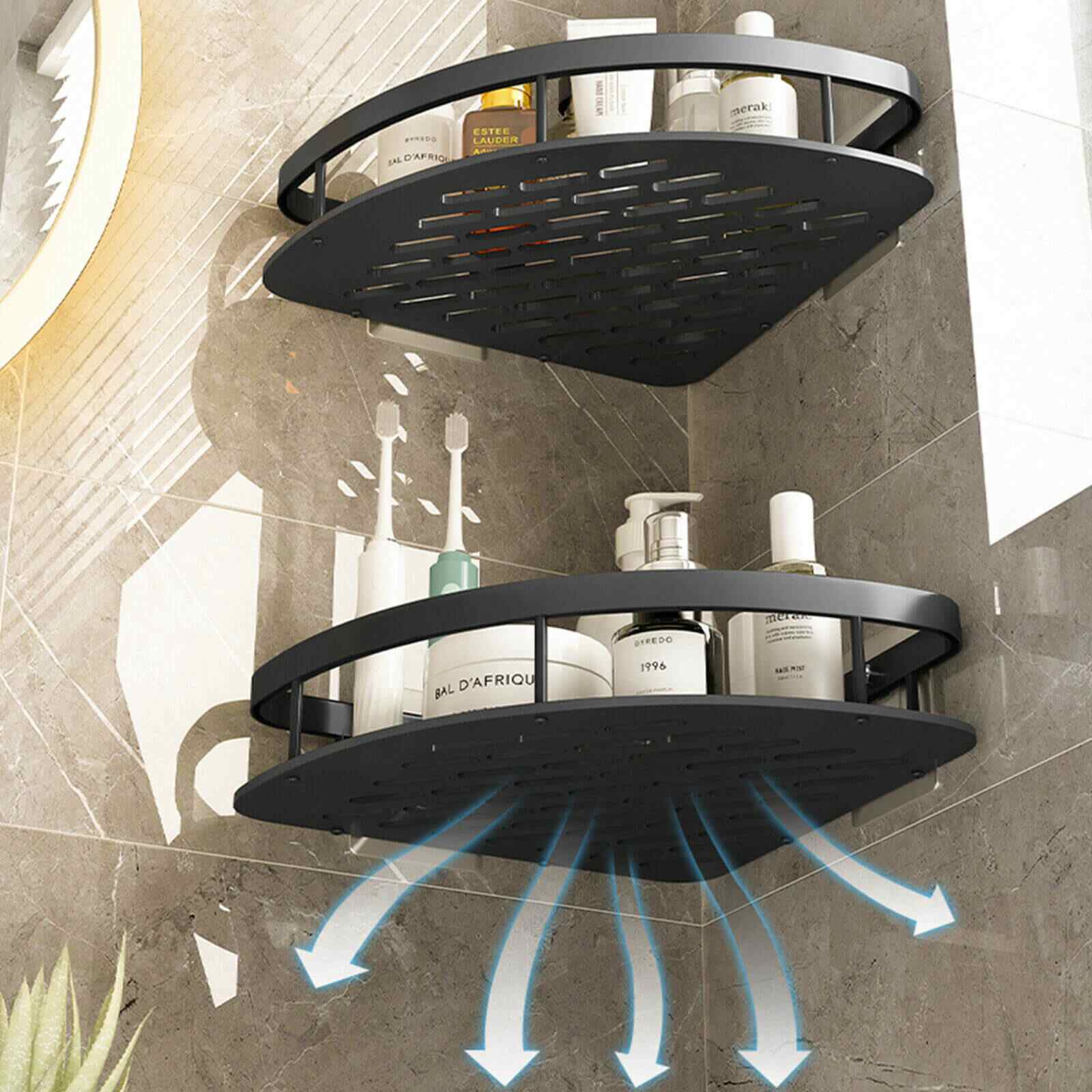 Bottom Design of Bathroom No Drilling Corner Shower Shelves