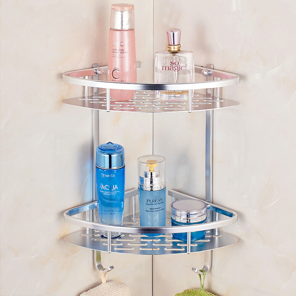 display of Bathroom Triangular Wall Shelf Holder, 2-Layer