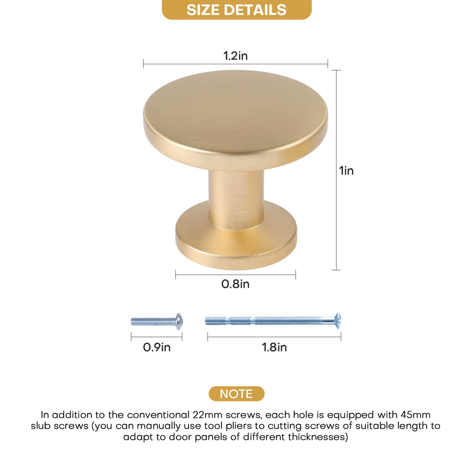 size of Cabinet Knobs Round Brushed Handles