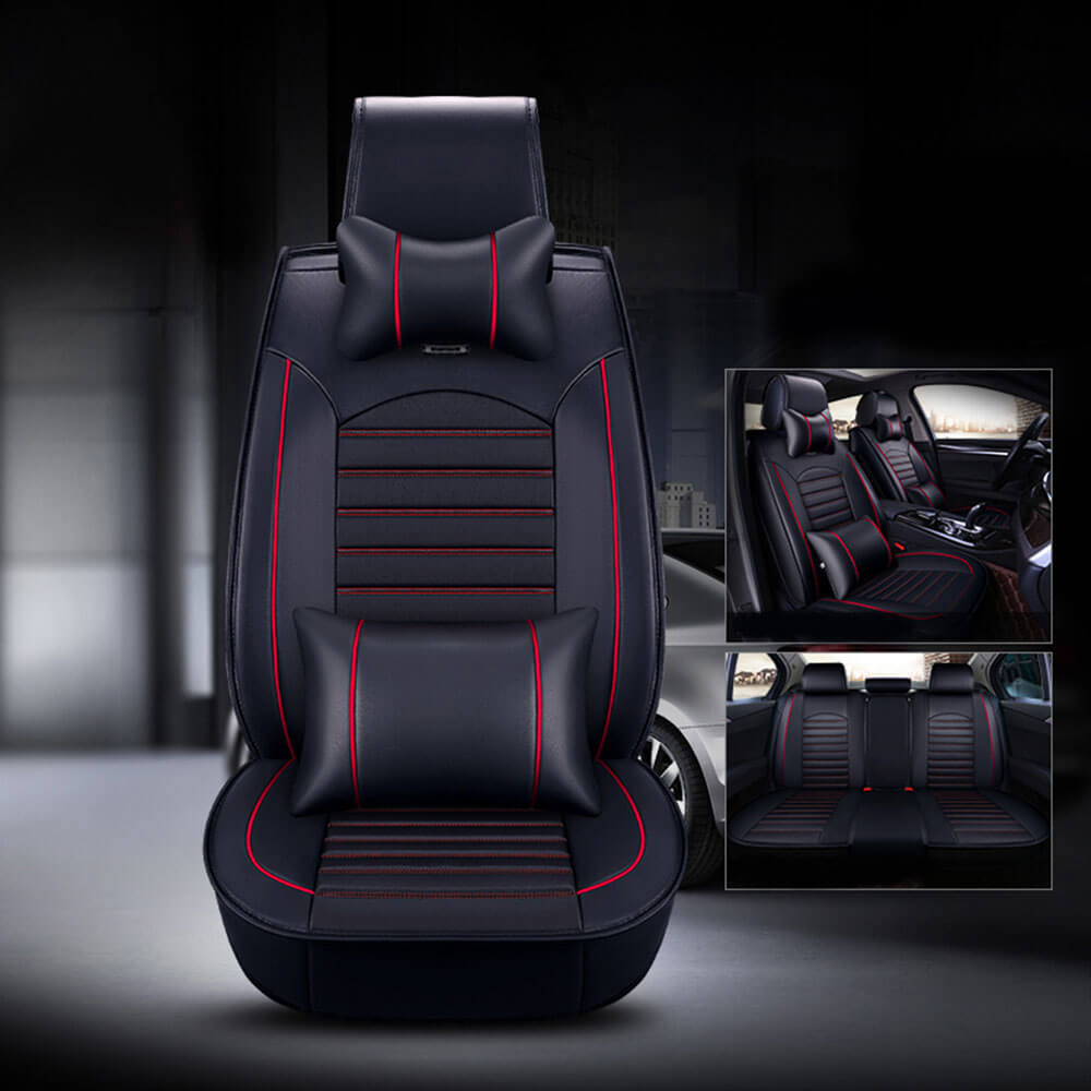 red 5-Seat Car Leather Seat Covers, 3D Stereo Version