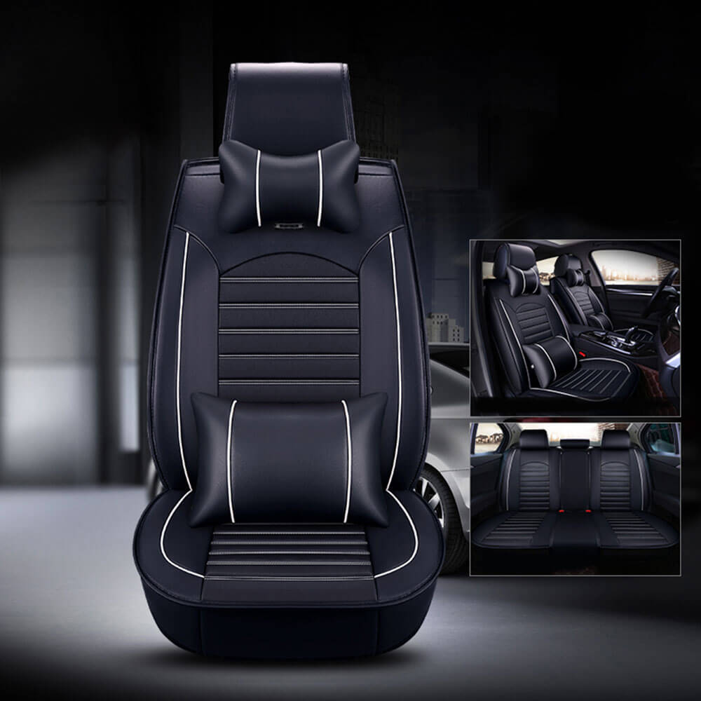 white 5-Seat Car Leather Seat Covers, 3D Stereo Version