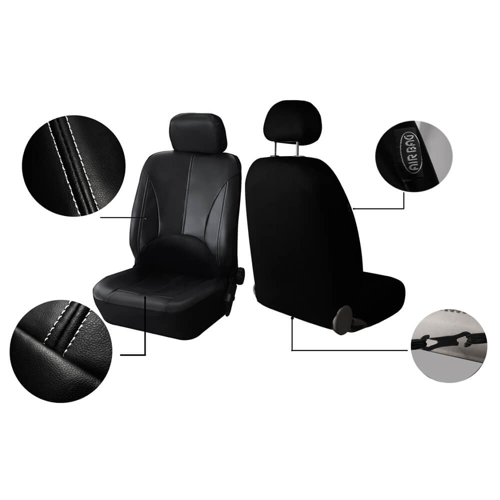 Car Seat Cover PU Leather Universal Full Black - BCBMALL