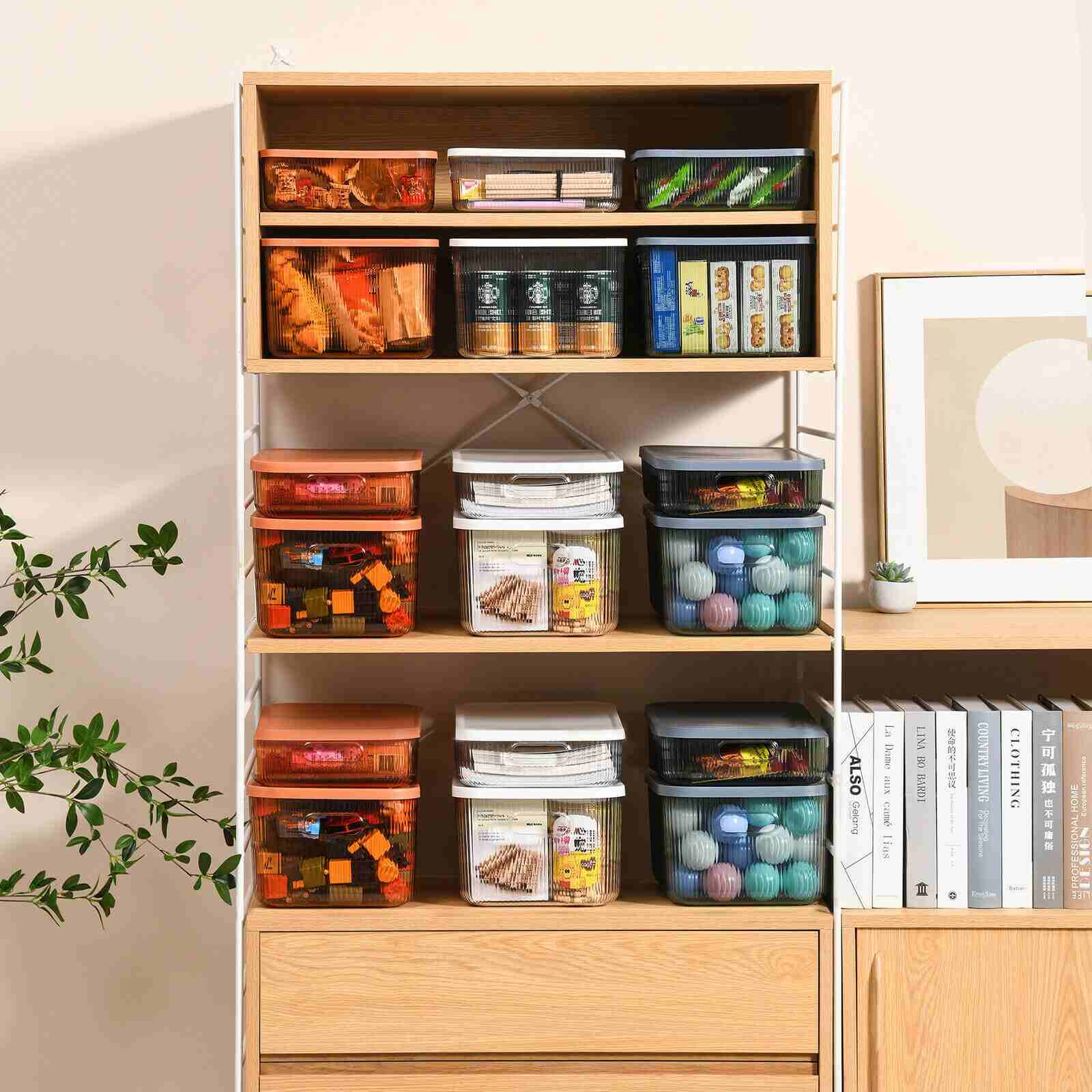 Stackable Clear Plastic Storage Bin Container w/ Lid, 5Pcs