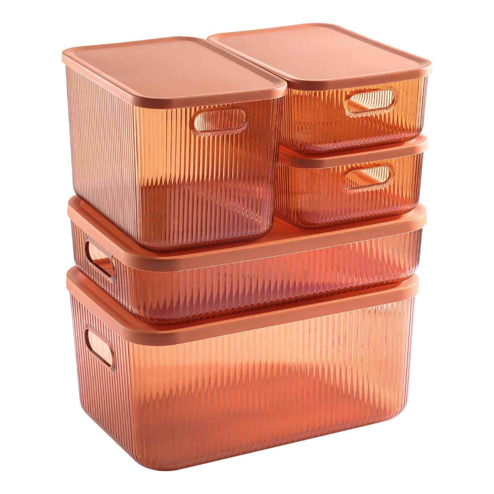 Orange Clear Plastic Storage Bin Container w/ Lid, 5Pcs