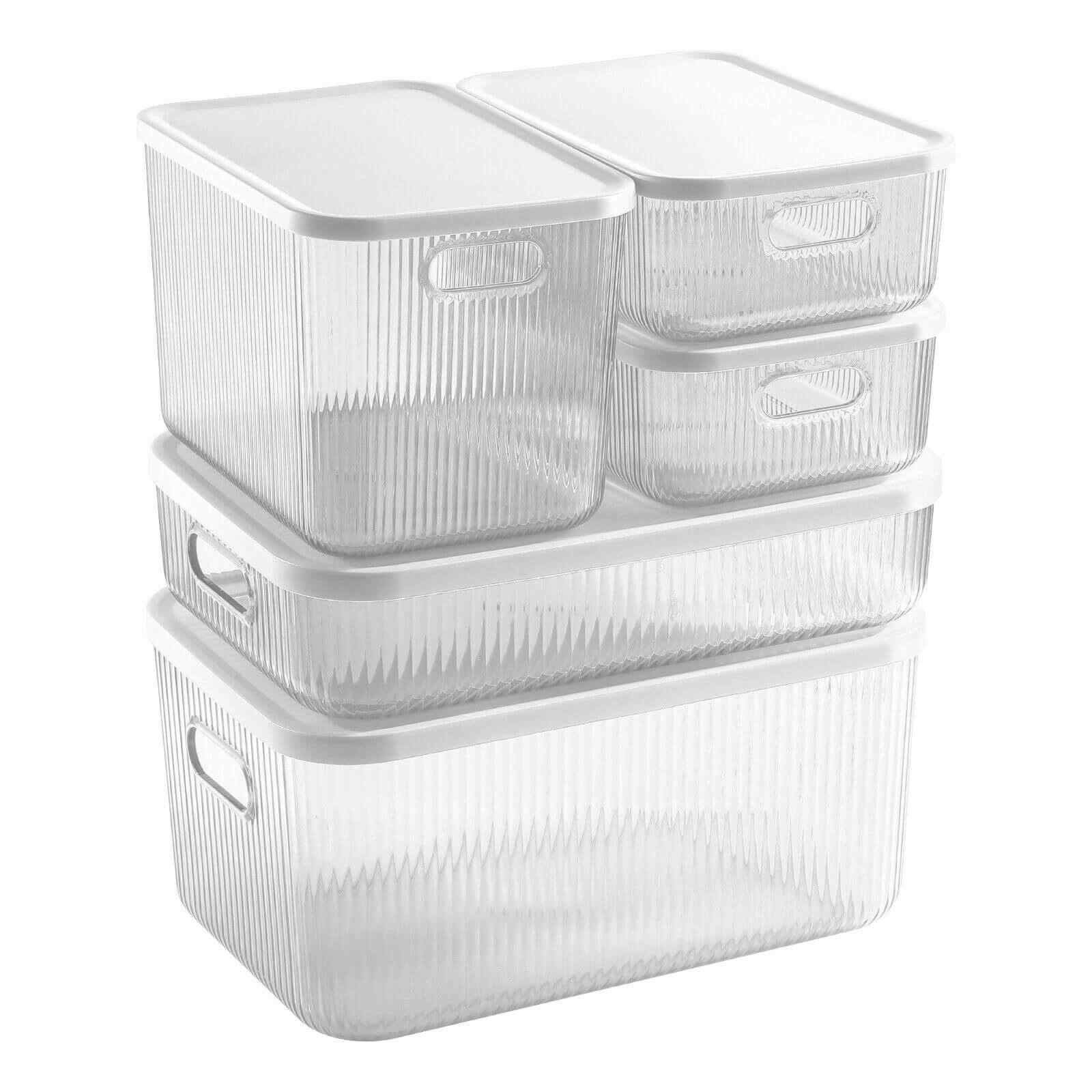 White Clear Plastic Storage Bin Container w/ Lid, 5Pcs