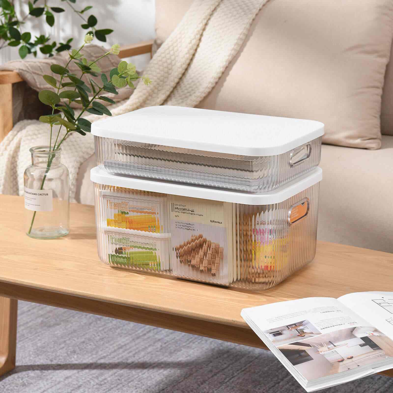 Cute Clear Plastic Storage Bin Container w/ Lid, 5Pcs
