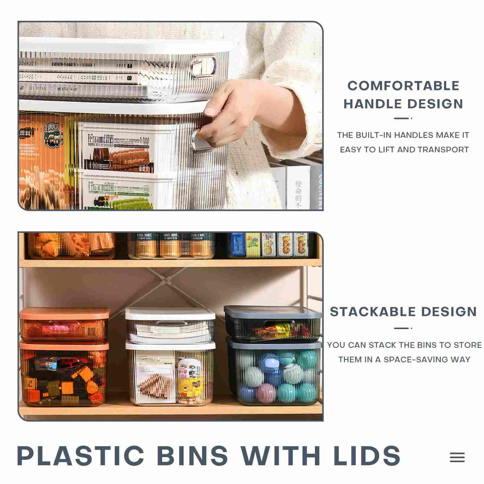 Design of Clear Plastic Storage Bin Container w/ Lid, 5Pcs