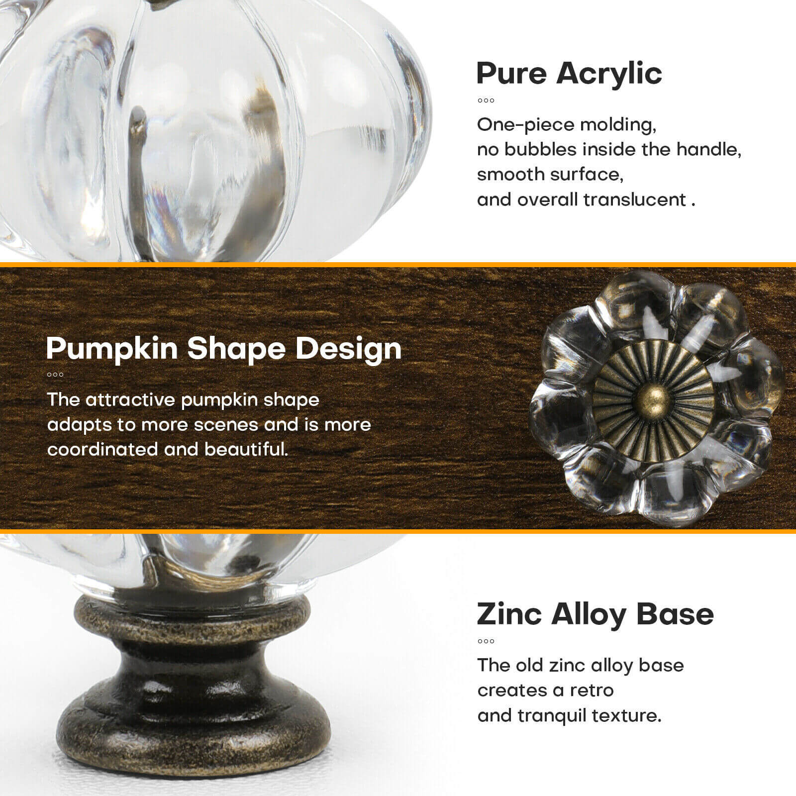 detail of Clear Pumpkin Drawer Knobs, 10pcs