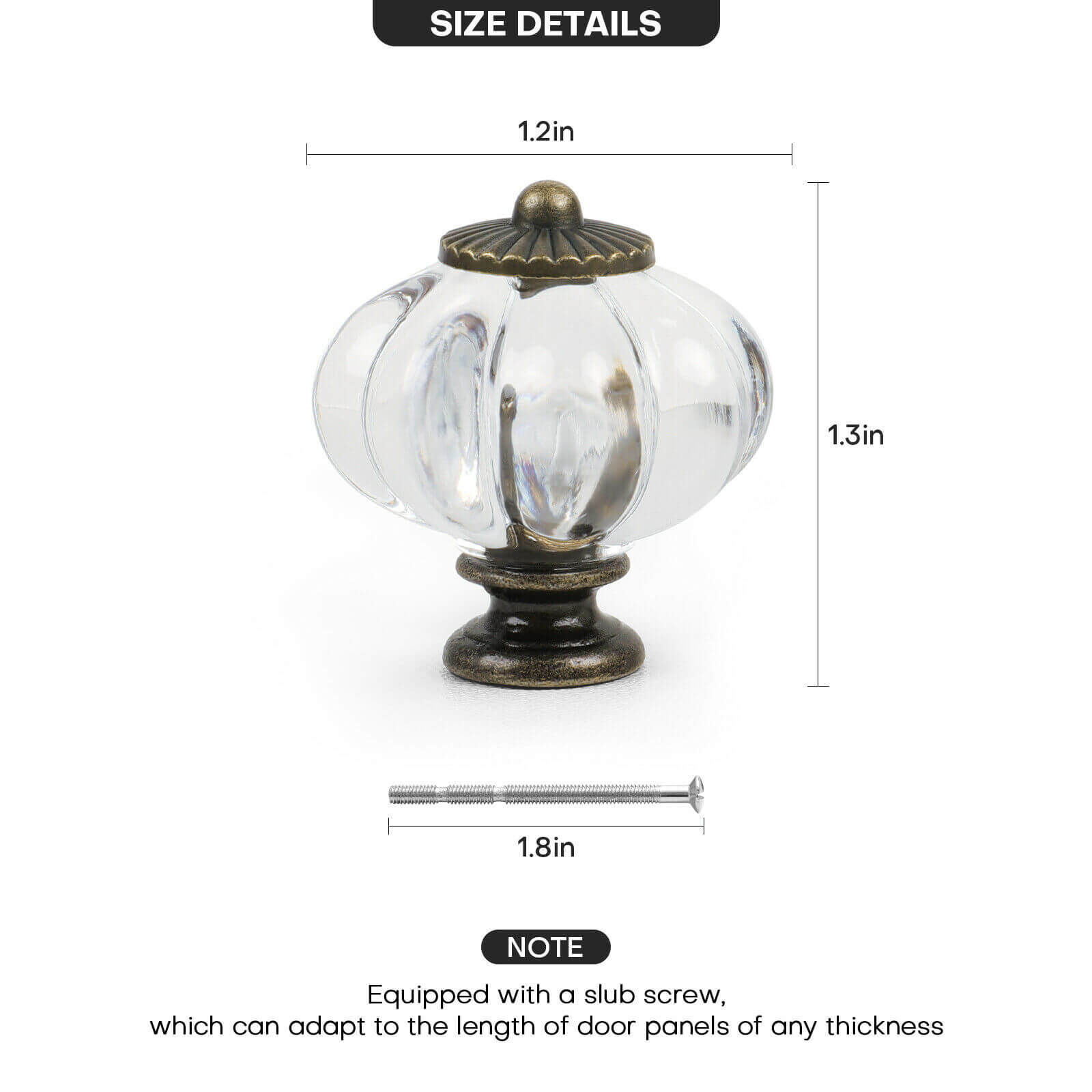 size of Clear Pumpkin Drawer Knobs, 10pcs