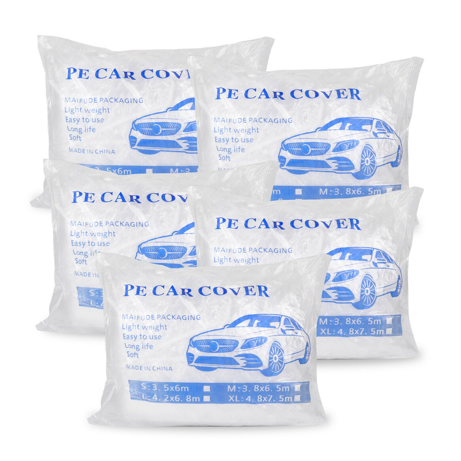 Disposable Clear Plastic Car Cover, 5pcs