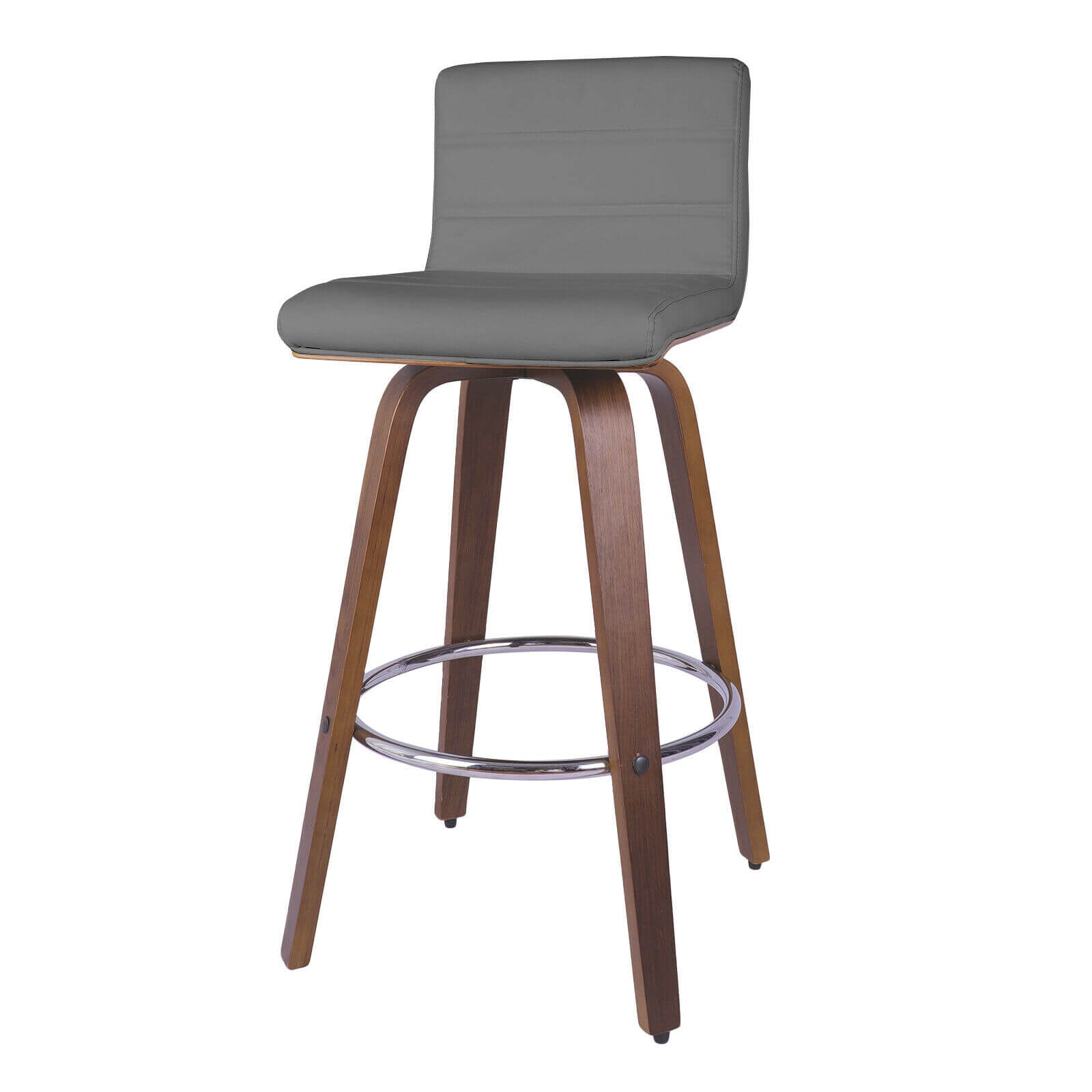 gray Faux Leather Wood Swivel Bar Stool