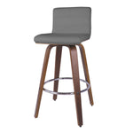gray Faux Leather Wood Swivel Bar Stool