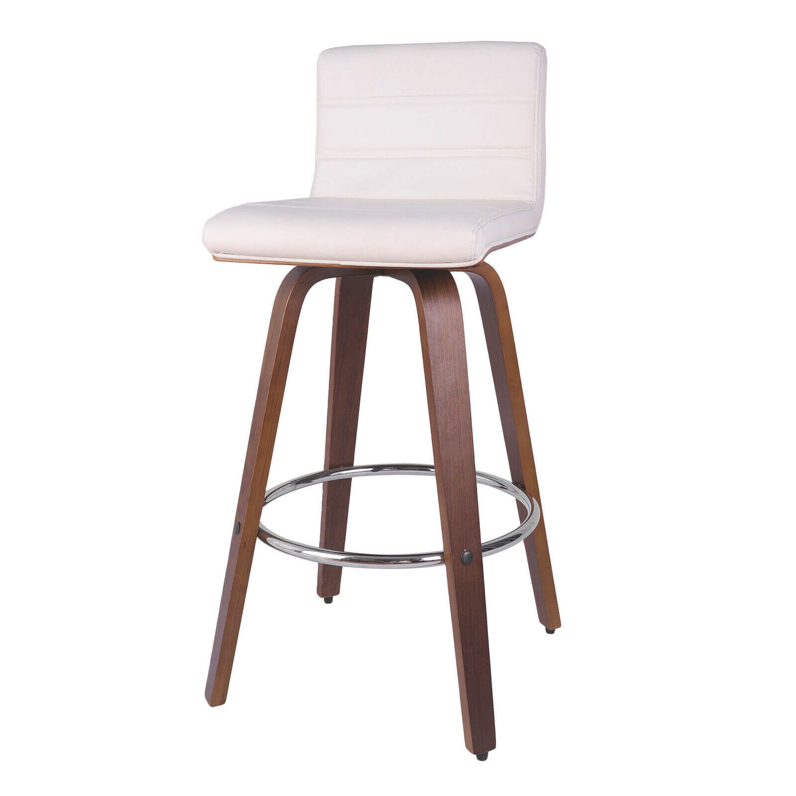 white Faux Leather Wood Swivel Bar Stool