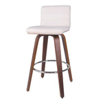 white Faux Leather Wood Swivel Bar Stool