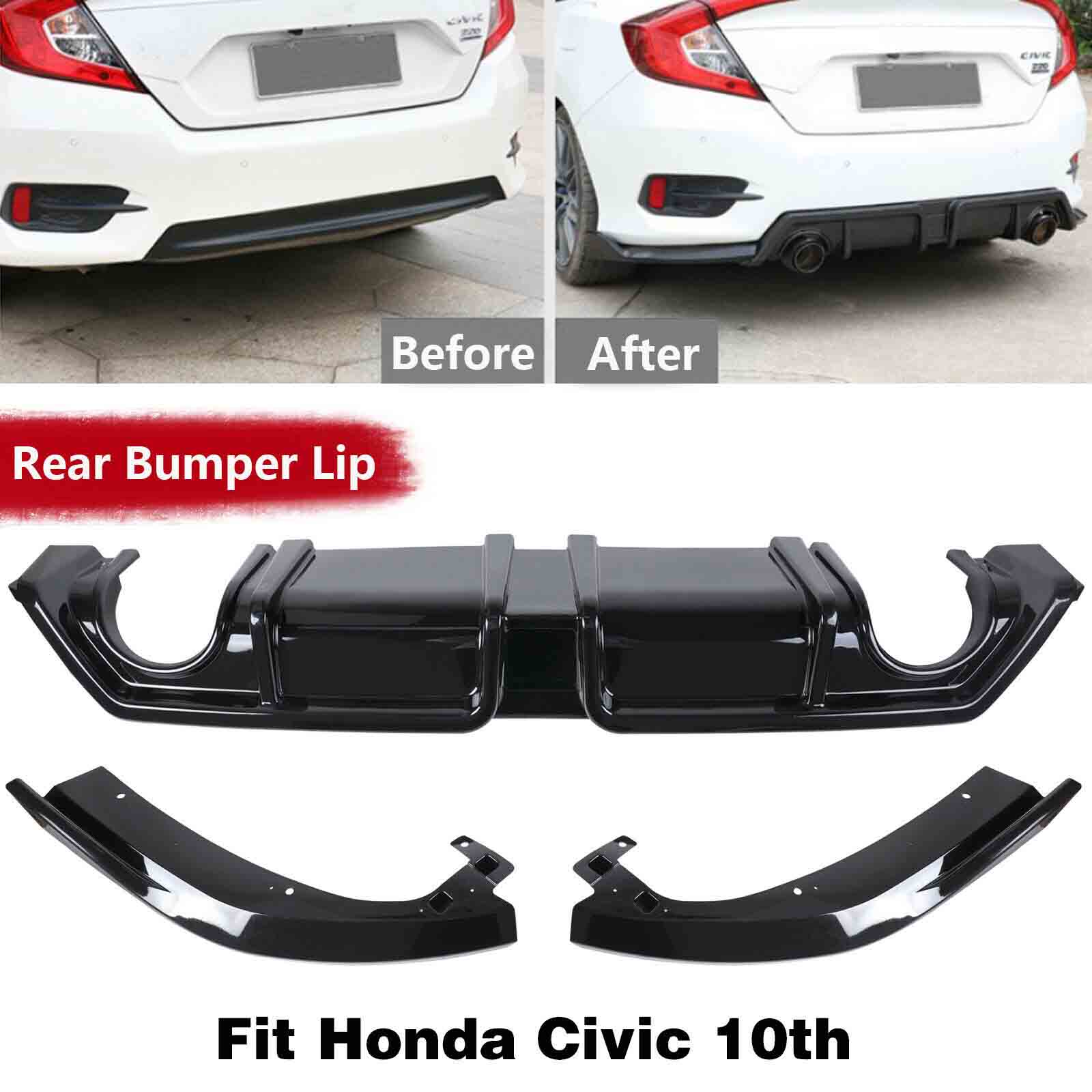 Glossy Rear Bumper Diffuser for 2016-2020 Honda Civic, 3pcs