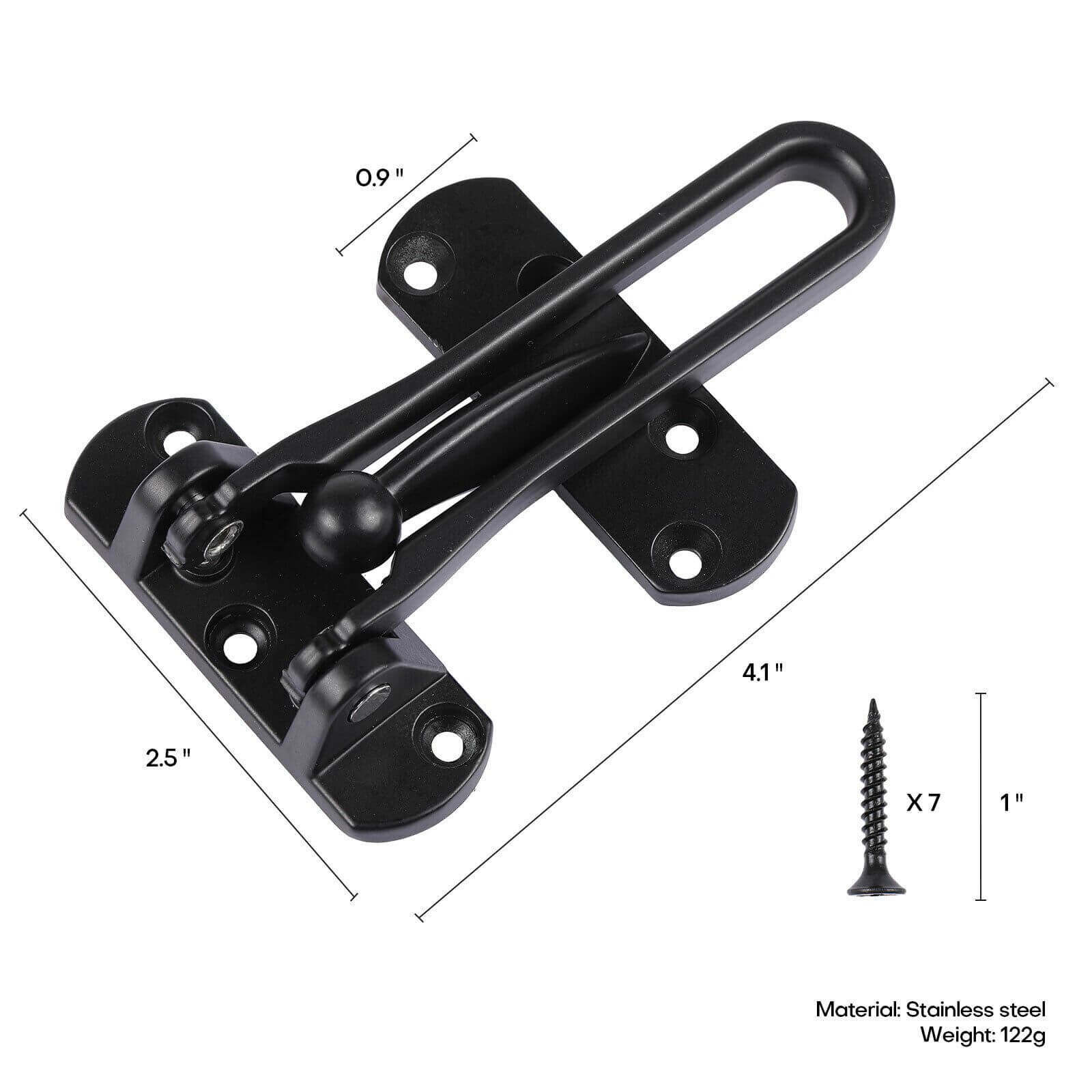 Size of Black Home Security Door Lock Swing Bar