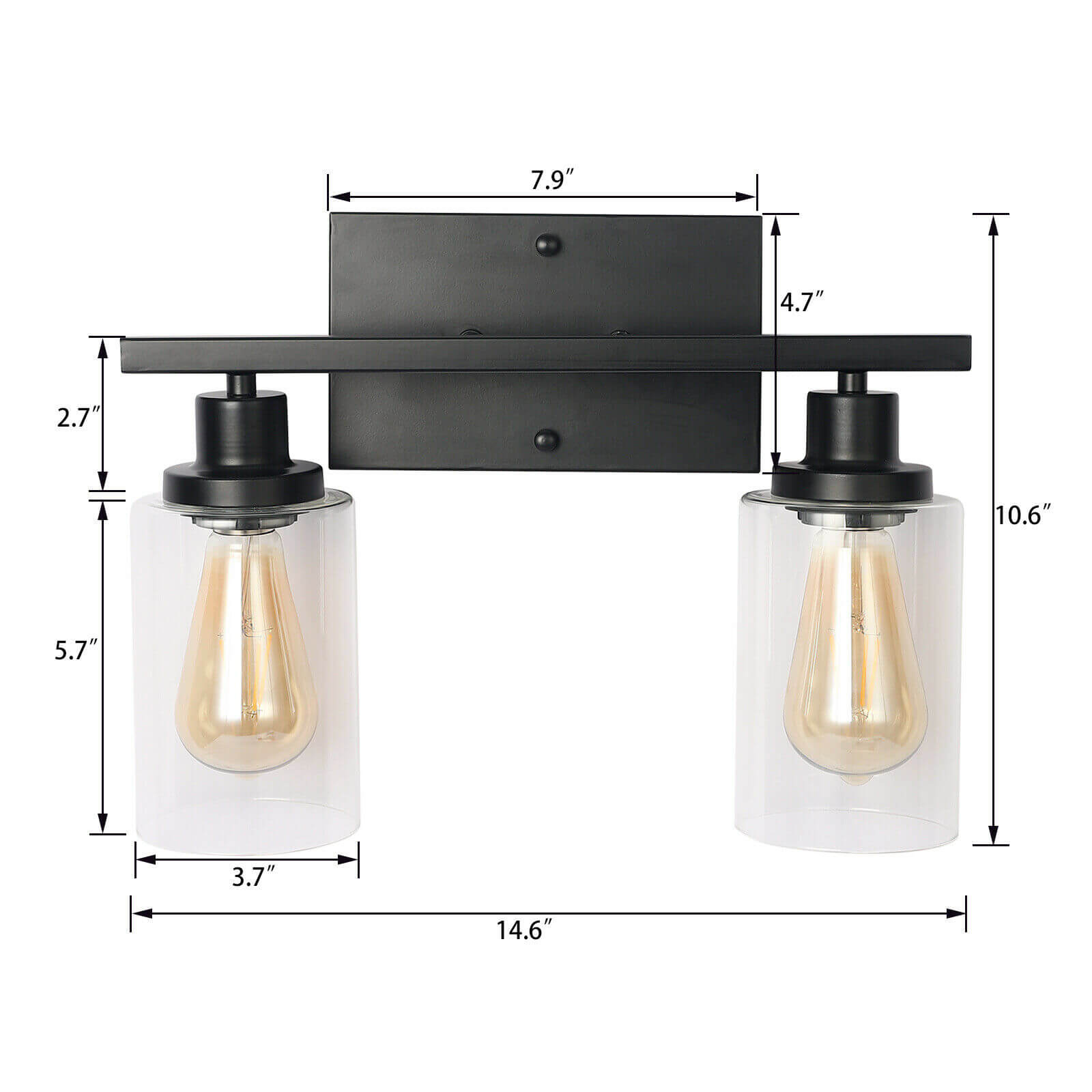 Industrial Glass Wall Light 2 lights size