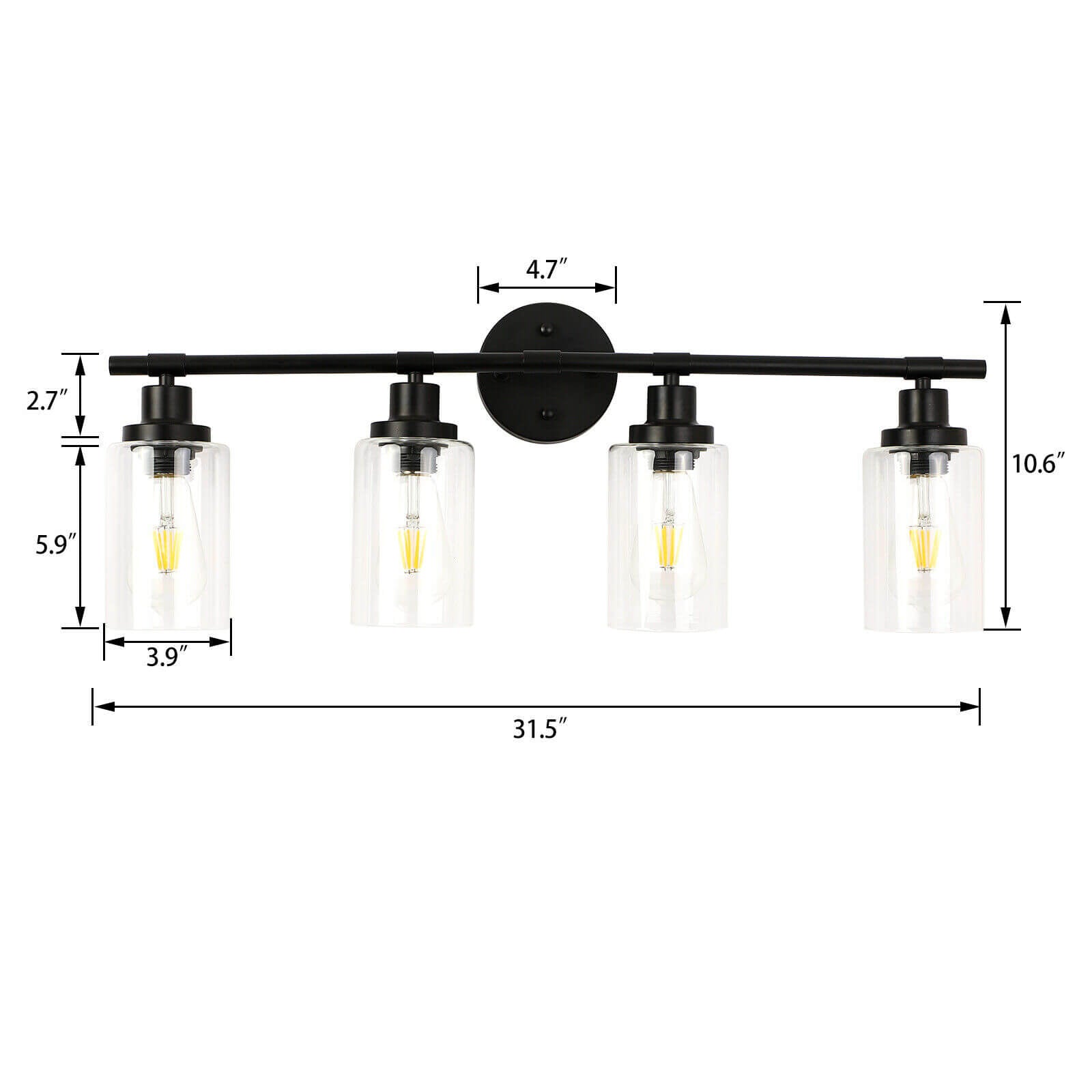 Industrial Glass Wall Light 4 lights size