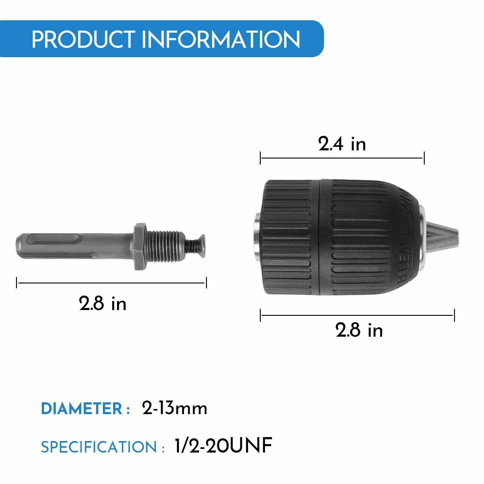 Size of 1/2" Keyless Chuck Conversion Hex Shank Adapter Drill Bit