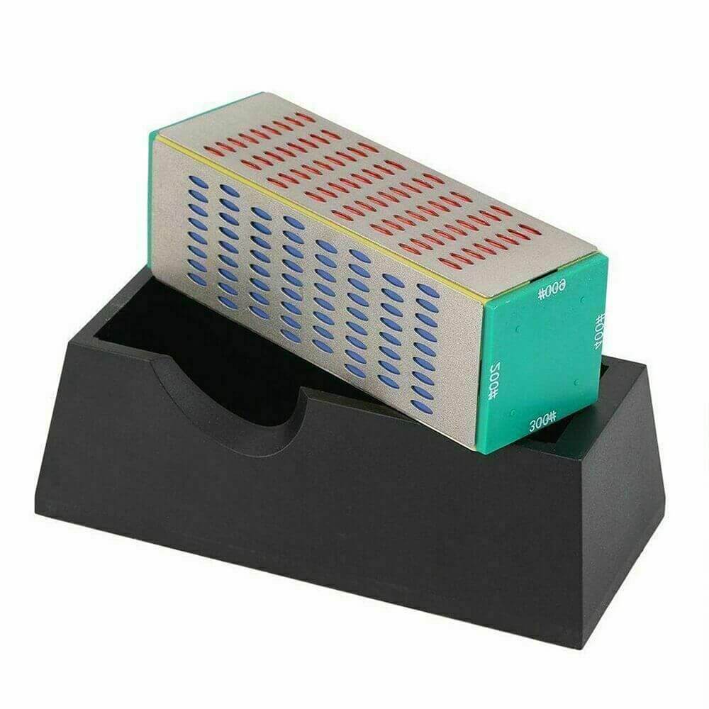 4 Sided Whetstone Kitchen Knife Sharpener w/Base