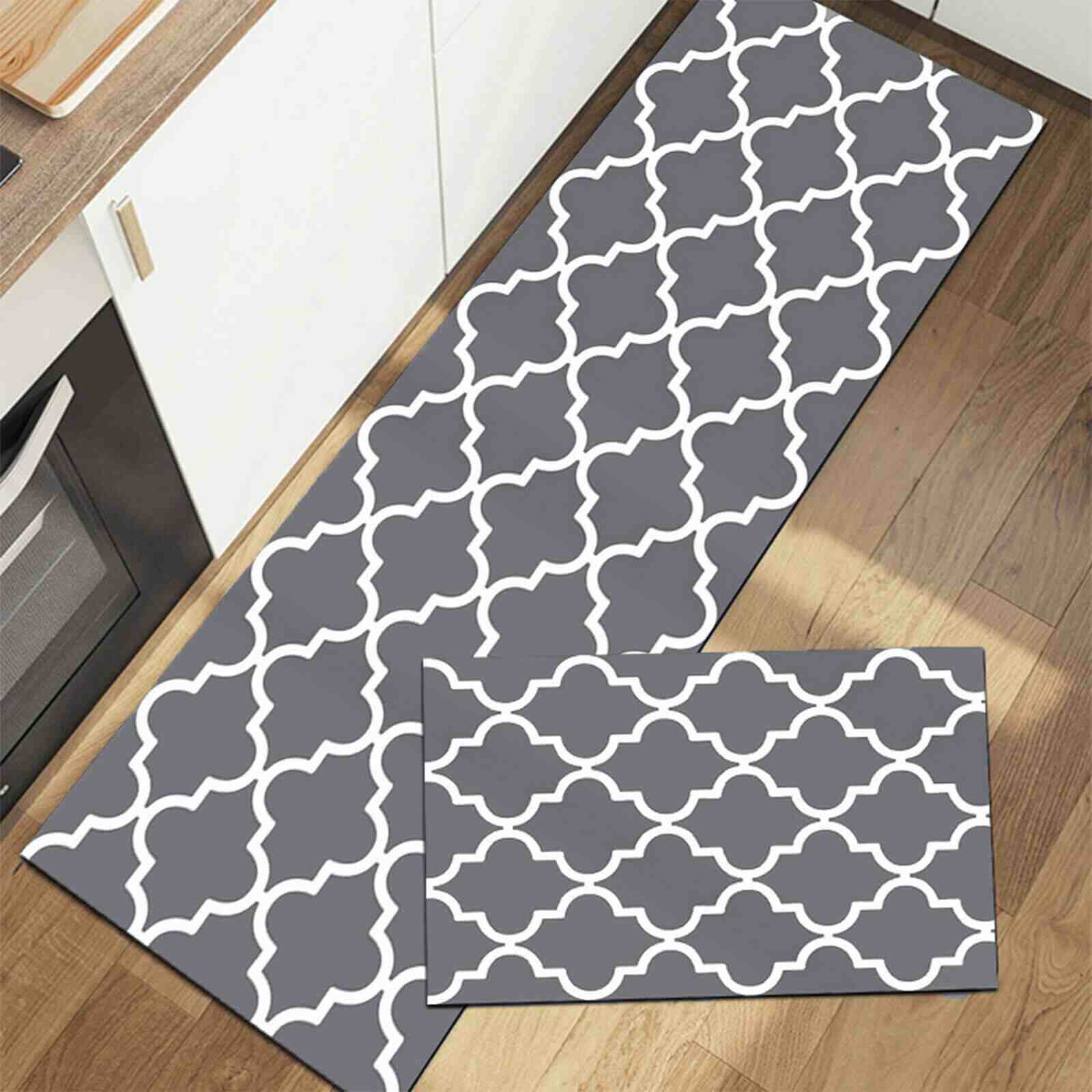Gray Kitchen Water & Oil Absorbent Runner Mat Rug, 2Pcs