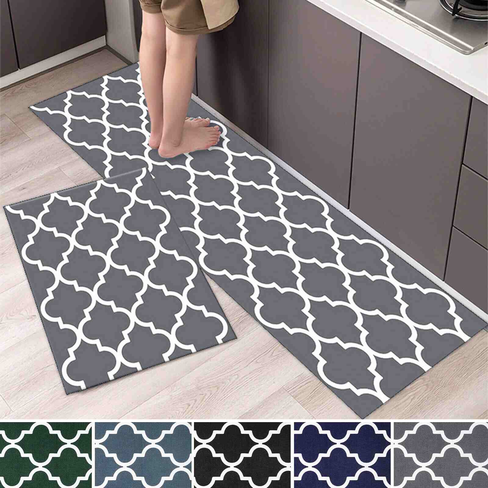 Kitchen Water & Oil Absorbent Runner Mat Rug, 2Pcs