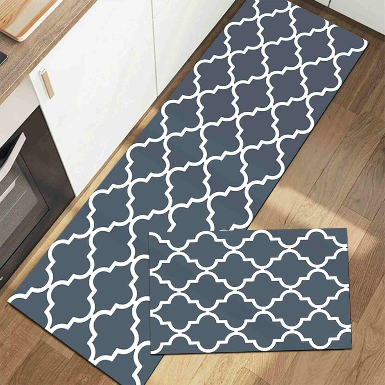 Durable Kitchen Water & Oil Absorbent Runner Mat Rug, 2Pcs
