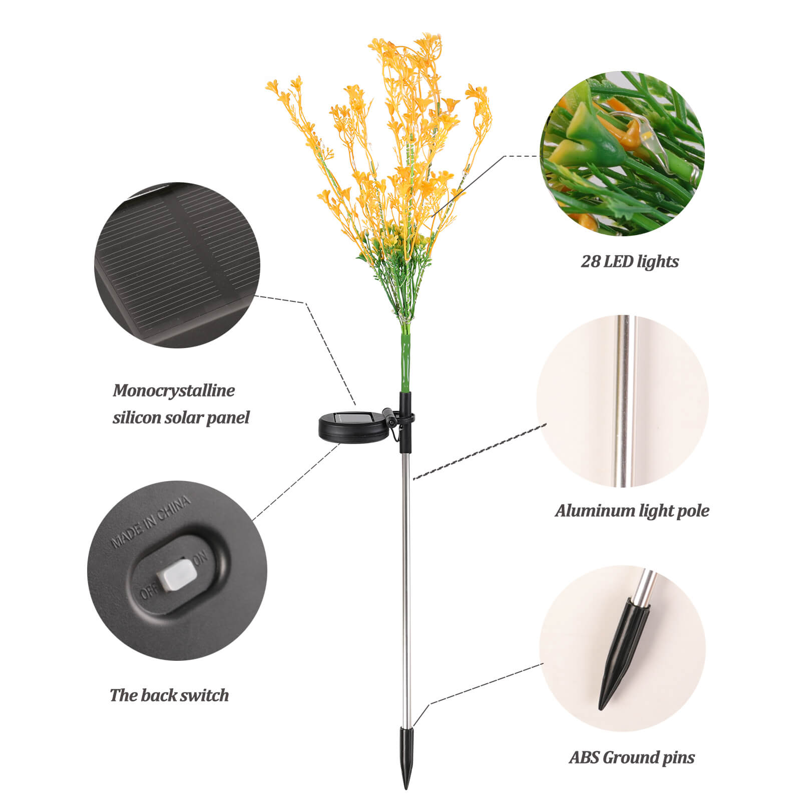 LED Solar Flower Light, 2 Pcs - BCBMALL