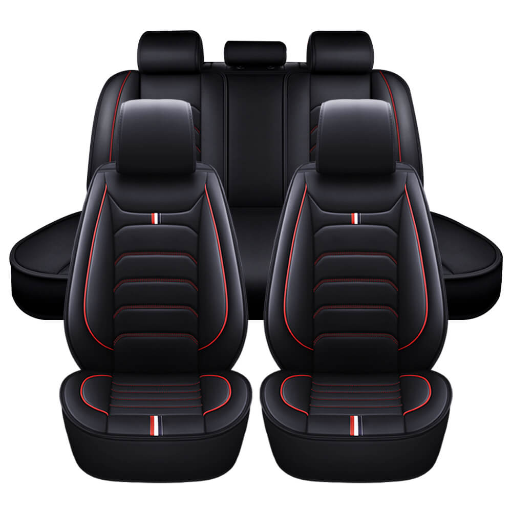 red line Leather Seat Covers Universal Fit 5 Seats Car