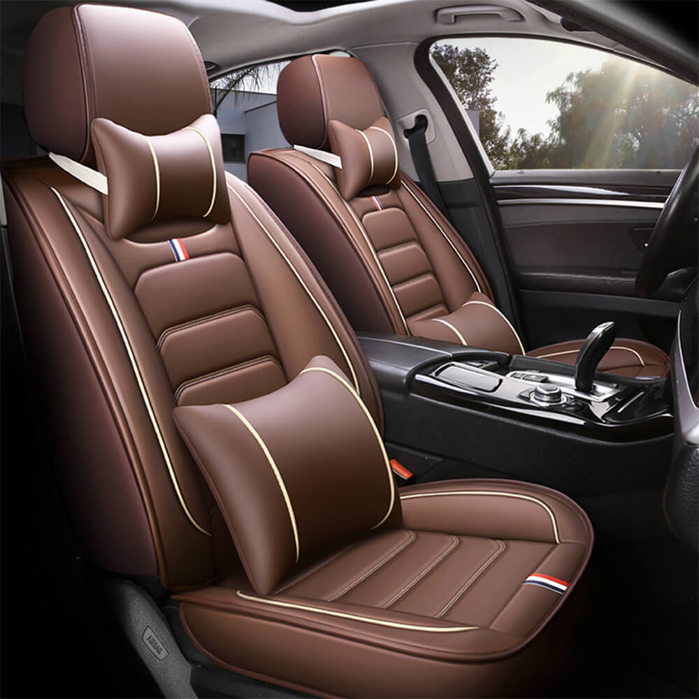 coffee front Leather Seat Covers Universal Fit 5 Seats Car