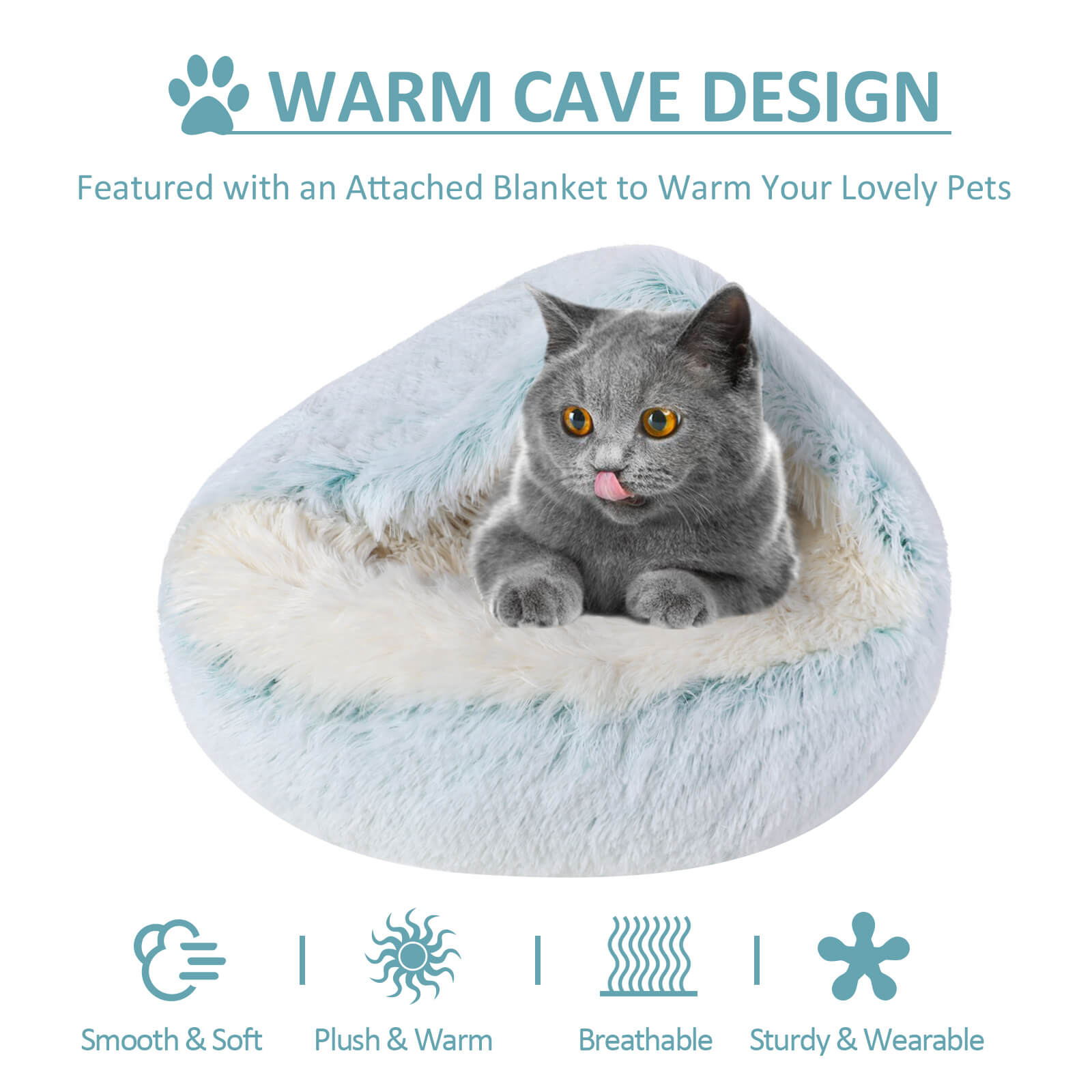 Long Plush Round Pet Cave Bed - BCBMALL