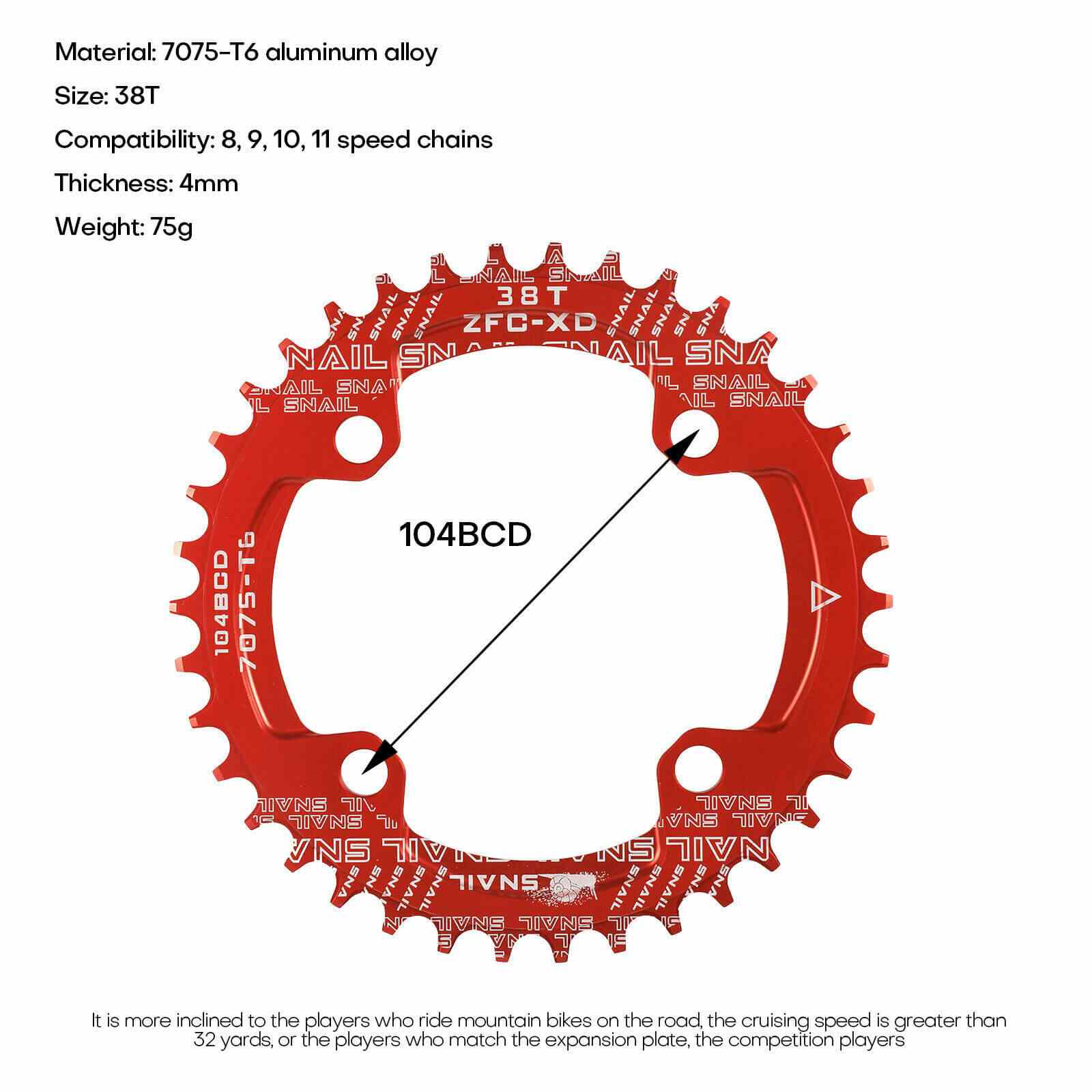 MTB Crankset Square Taper w/ 104BCD Chainring, 38T Red