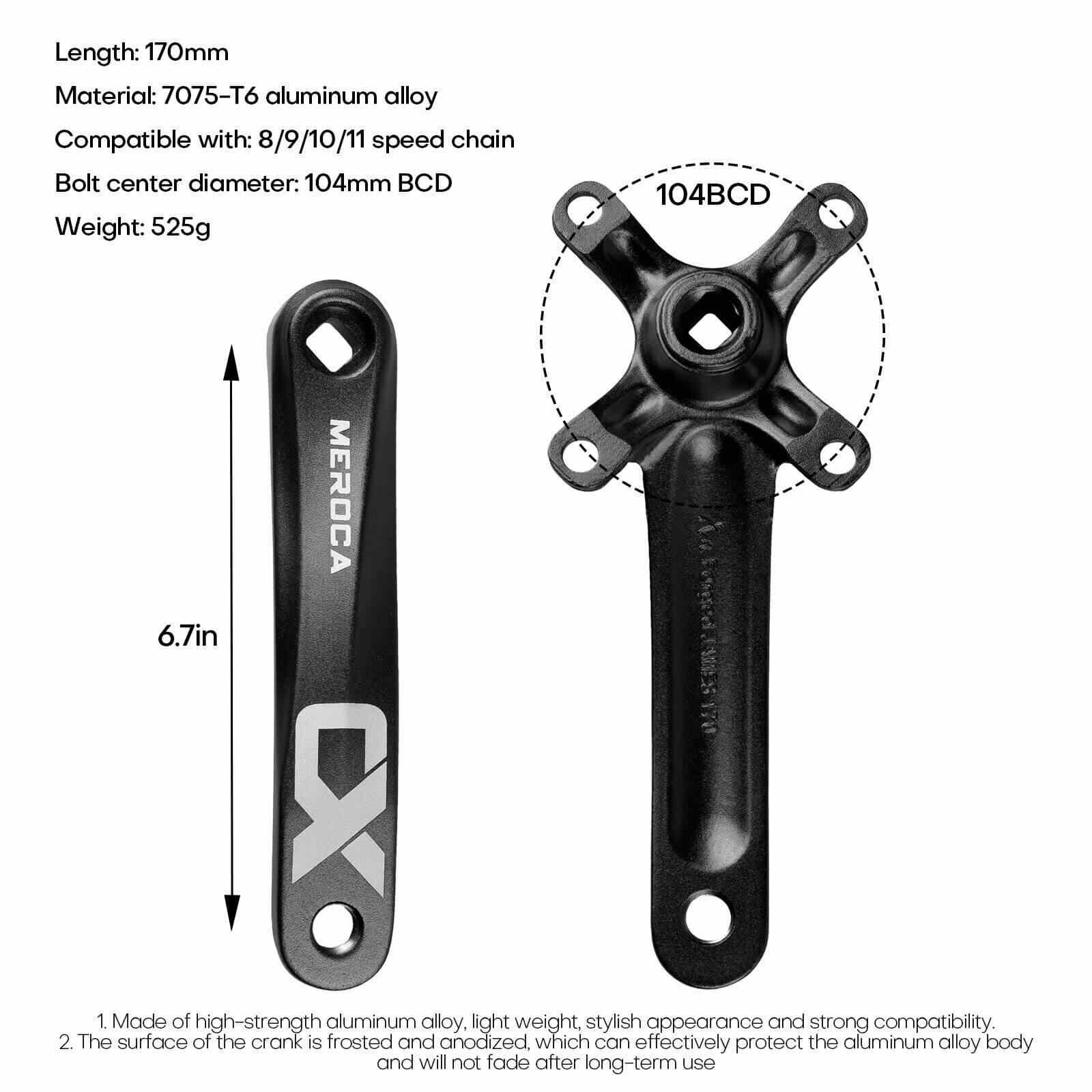 Size of MTB Crankset Square Taper w/ 104BCD Chainring, 32/34/36/38T