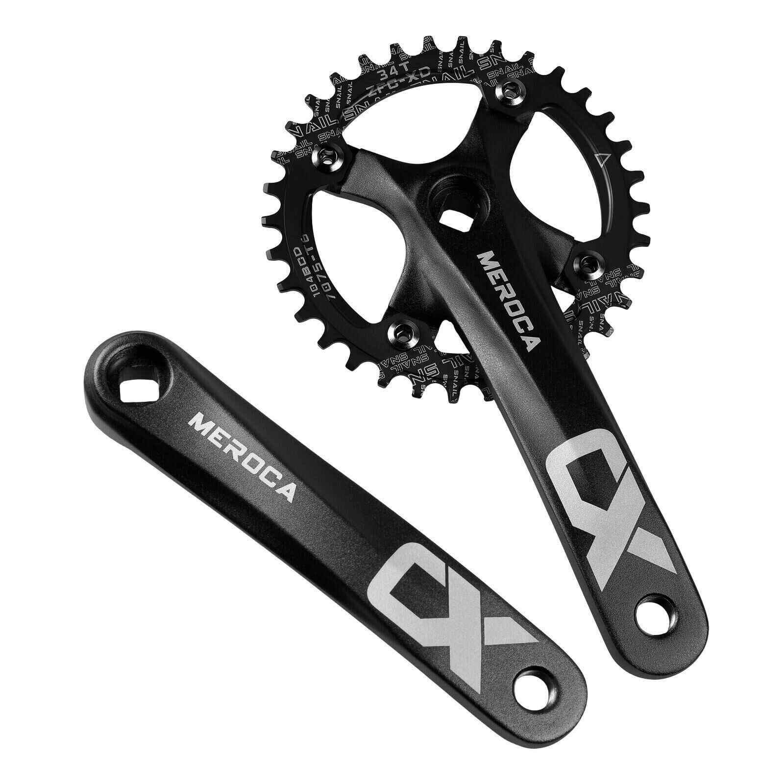 Black MTB Crankset Square Taper w/ 104BCD Chainring, 32/34/36/38T