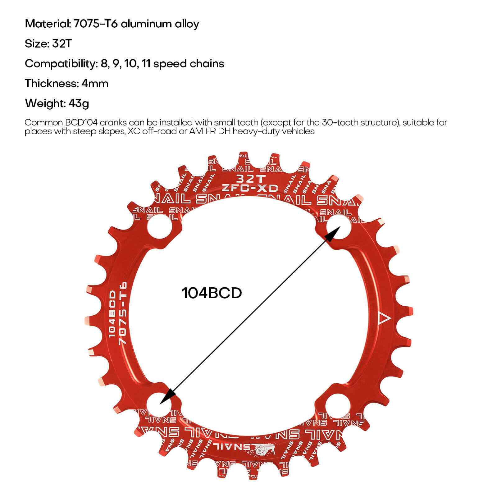 MTB Crankset Square Taper w/ 104BCD Chainring, 32T
