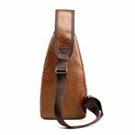 Side of Men PU Leather Chest Sling Bag w/ USB Charging Port