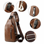 Detail of Men PU Leather Chest Sling Bag w/ USB Charging Port