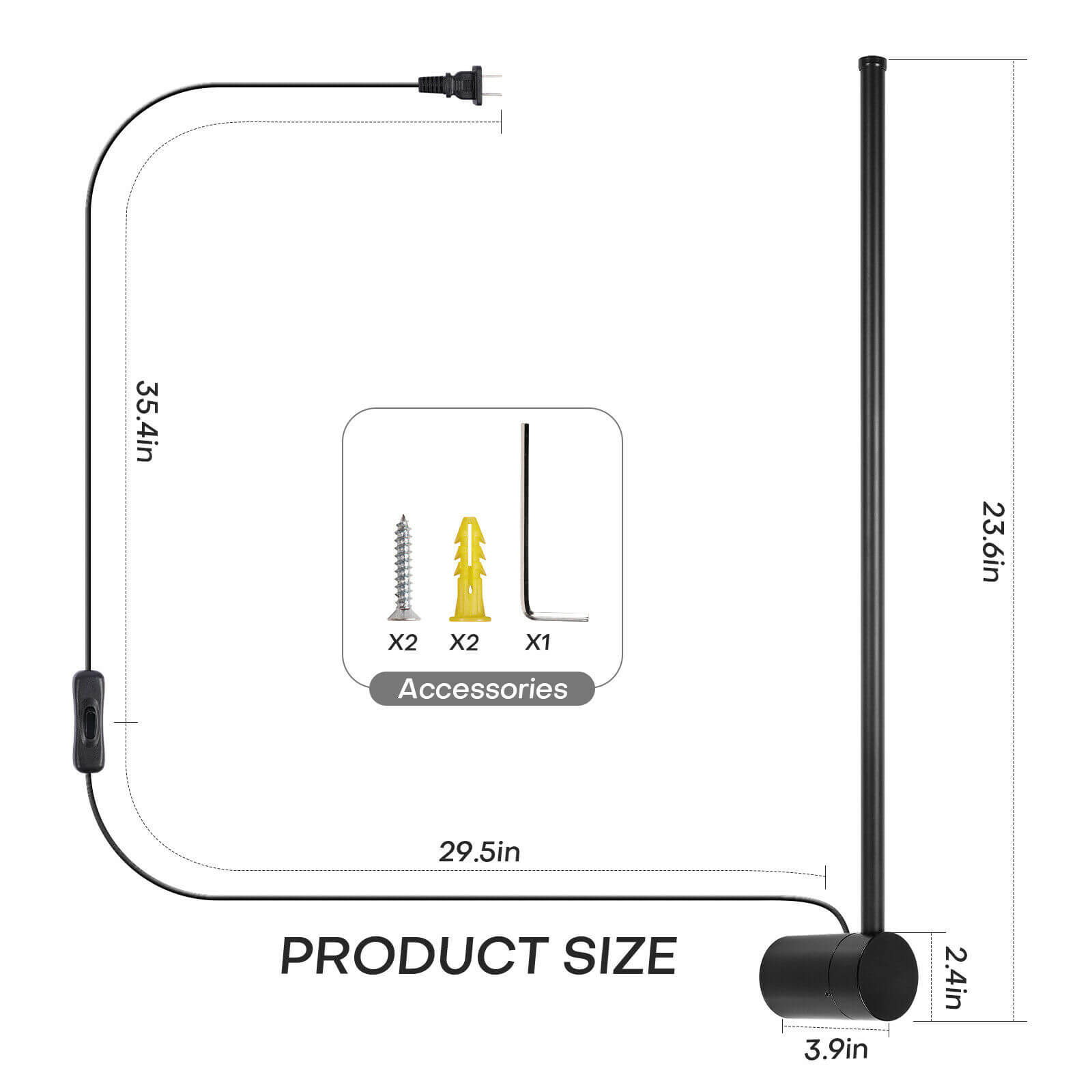 Size of Modern LED Black Linear Wall Lamp