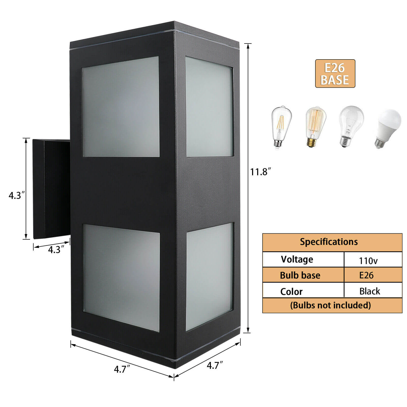 Size of Black Modern Waterproof LED Wall Sconce Light