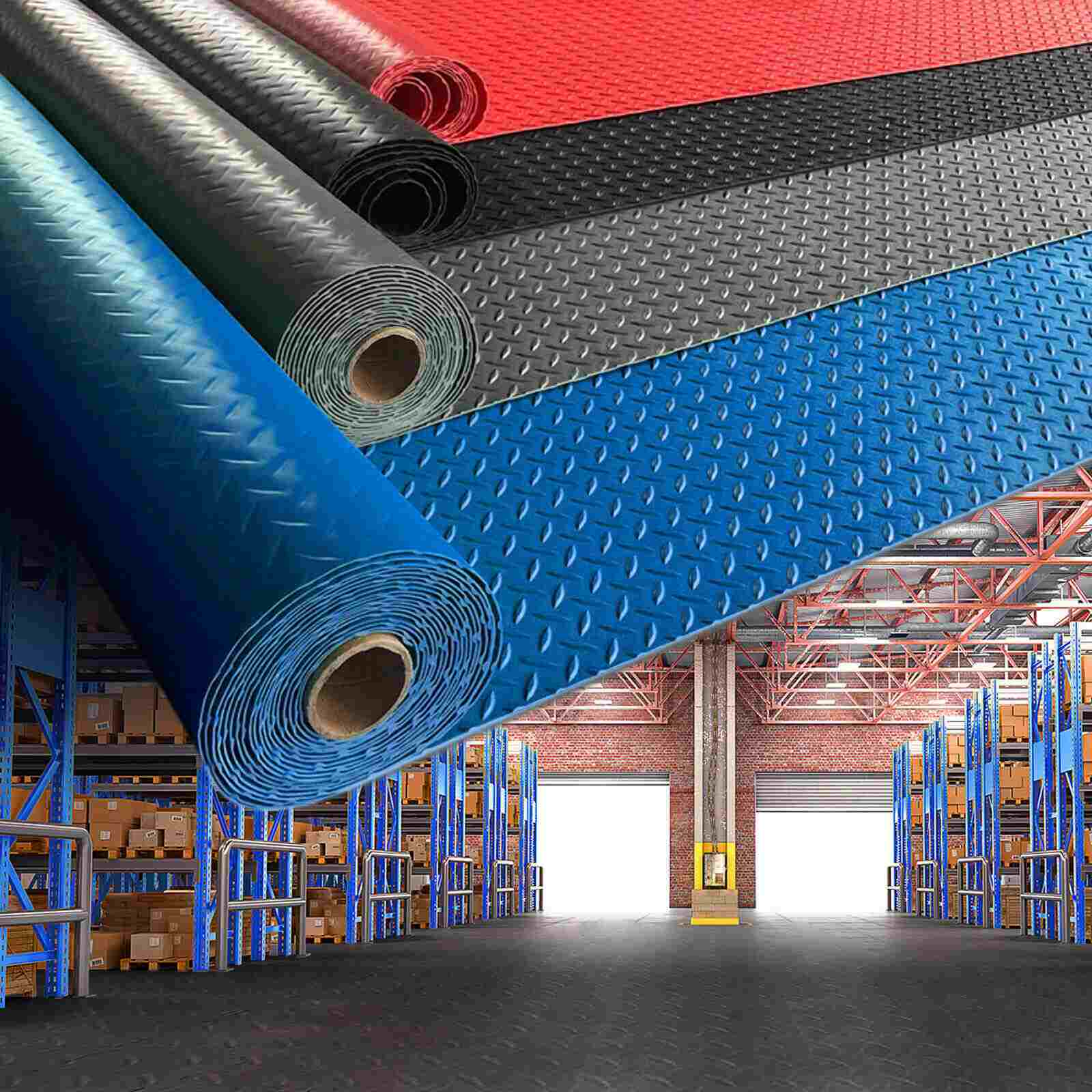 Display of PVC Non-Slip Garage Floor Mat Roll