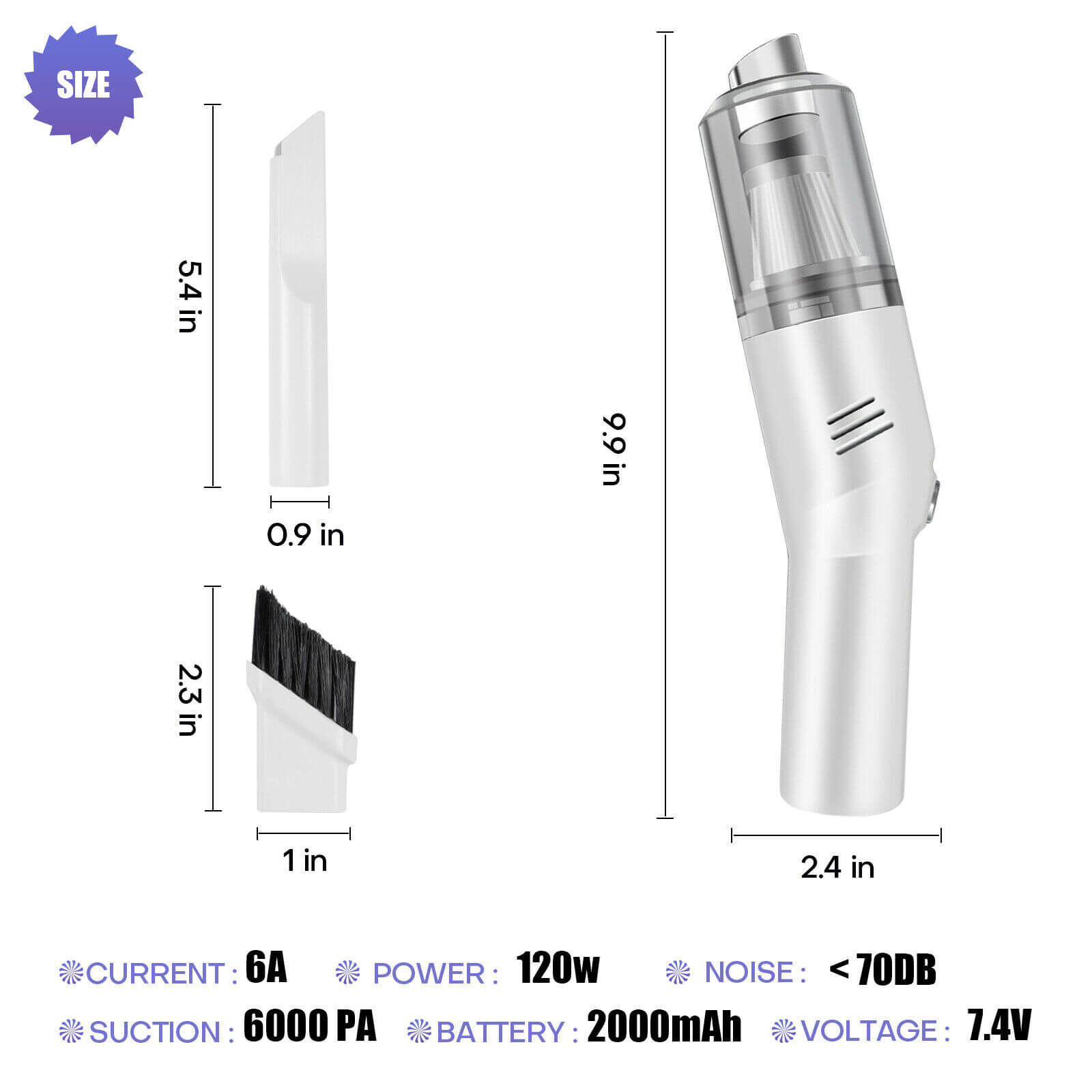 size of Portable Cordless Car Vacuum Cleaner