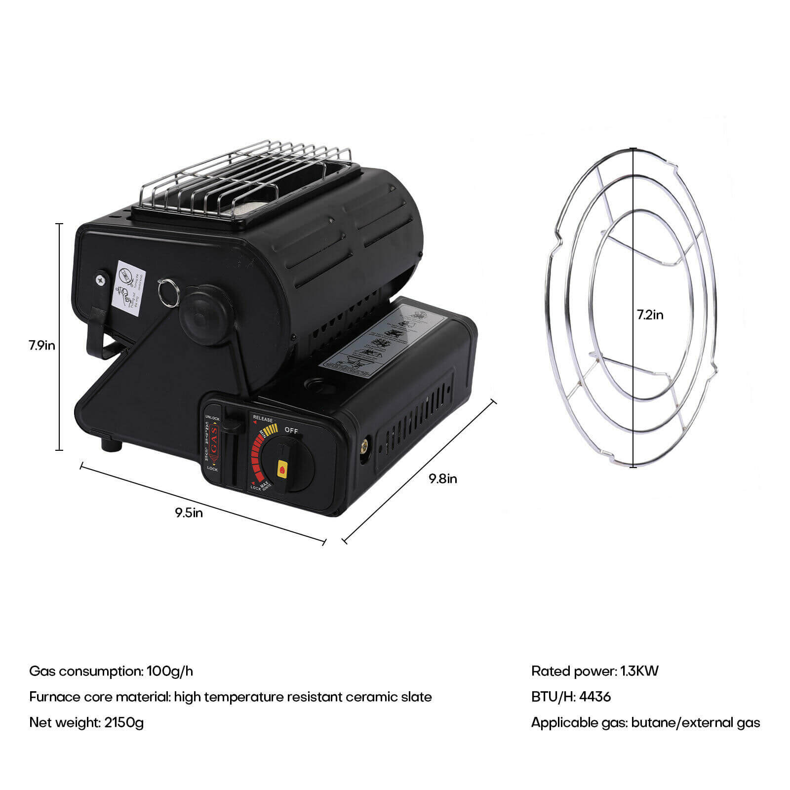 Size of Portable 2 in 1 GAS Butane Heater Camping Stove